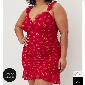 🆕💋1X LIPS RUFFLE MESH CHEMISE - RED💋